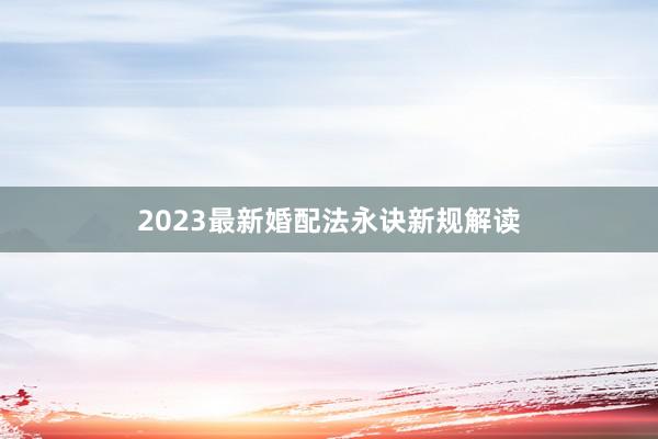 2023最新婚配法永诀新规解读